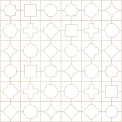 Outline seamless geometric ornamental minimalistic pattern. White oriental luxury background. Grid symmetric design