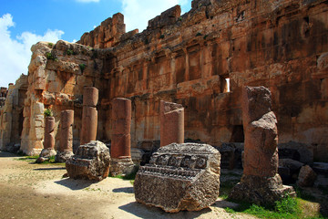 Ruins, unique architecture, carving of the ancient city of Baalbek. Lebanon.