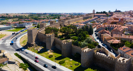 View from drone of Avila walls