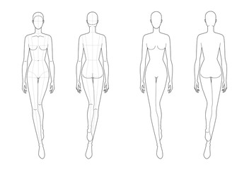 Fashion template of walking women. 