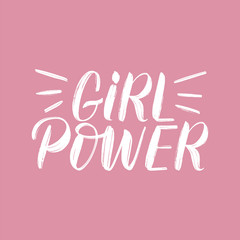 Girl power typography poster. Girl power brush lettering on pink background. Women's empowerment concept. Feminism slogan as logo, t-shirt design, print, sticker, label. Vector eps 10