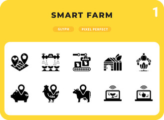 Smart Farm Glyph Icons Pack for UI. Pixel perfect thin line vector icon set for web design and website application.