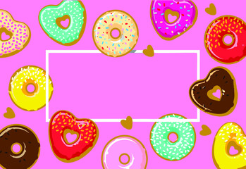 COLOR DONUTS ON THE PINK BACKGROUND