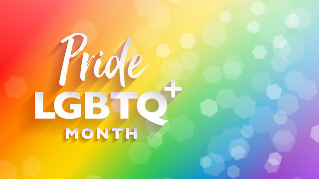 Colorful LGBTQ pride month banner for festival parades and party events. Abstract rainbow bokeh background with copy space. Vector illustration template.