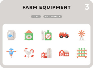 Farm Equipment Flat  Icons Pack for UI. Pixel perfect thin line vector icon set for web design and website application.