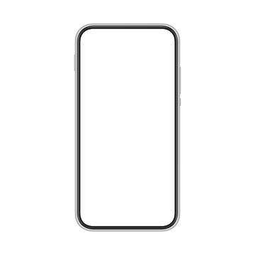 Frameless smartphone with white blank screen. Cellphone mock up isolated