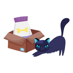 cat with food in box feline cartoon pets