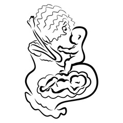 Mom’s life, pregnancy, the baby is resting in the uterus and the toddler is sitting on the belly