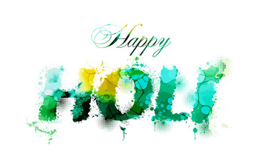 Happy Holi. From drops of paint. Mixed media. Vector illustration