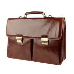 Business bag or case in brown leather isolated on white
