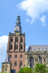 Obraz premium St. John's Cathedral in Hertogenbosch, North Brabant, Netherlands. Dutch Gothic architecture, the largest catholic church in the Netherlands. Dominant of the city center. Vertical photo