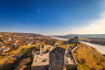 Devin castle ruins above the Danube river near Bratislava, Slovakia, Europe.