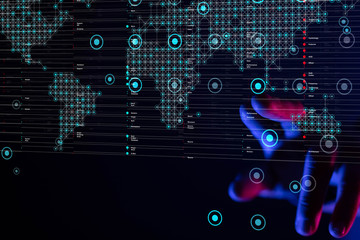 Businessman touching global network and data exchanges over the world