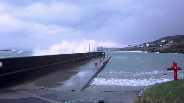 Crashing Ocean Waves In Portnoo During Storm Ciara In County Donegal - Ireland