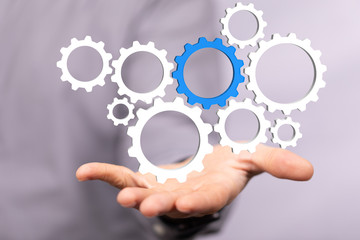 Business, Internet and technology concept. Business select gear icon on virtual screen.