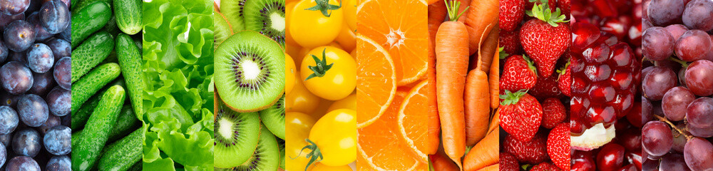 Naklejka na ściany i meble Background of fruits, vegetables and berries. Fresh color food