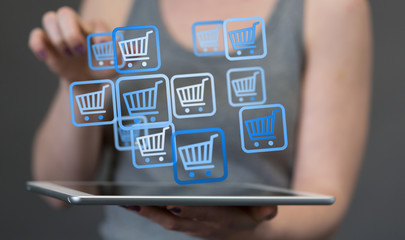 Online shopping business concept selecting shopping cart.