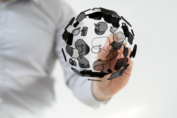 ilustration of a communication concept. The word communication with colorful dialog speech .