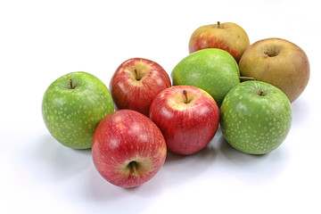 several apples on a white background