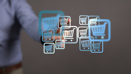 Online shopping business concept selecting shopping cart.