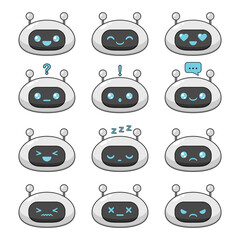 Cute cartoon robot emoji set - obrazy, fototapety, plakaty