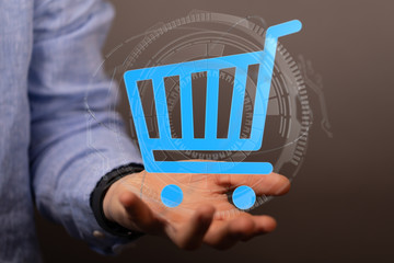 Online shopping business concept selecting shopping cart.