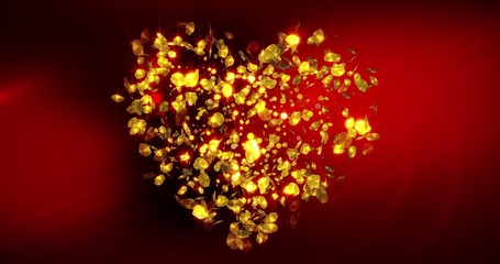 Happy Valentines Day background with glitter falling confetti and glowing golden heart. For event - 322390720