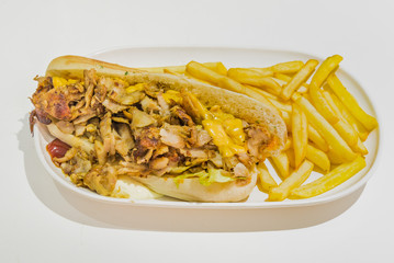Kebab sandwich and fries