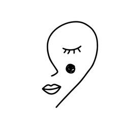 Abstract art woman face hand drawn with continuous line. Simple young girl portrait drawing.