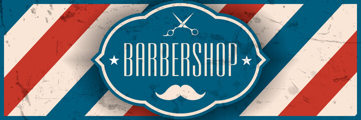 Old school barbershop horizontal banner. - obrazy, fototapety, plakaty
