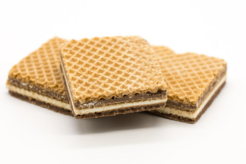 delicious wafers on white background