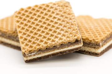 delicious wafers on white background