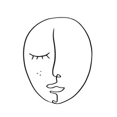 Abstract art woman face hand drawn with continuous line. Simple young girl portrait drawing.