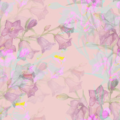 Fototapeta na wymiar Watercolor bells. Pattern seamless. Image on white and color background.