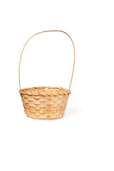 Fototapeta na wymiar wicker willow basket with handle for carrying fruit isolated on white background