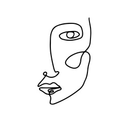 Abstract art woman face hand drawn with continuous line. Simple young girl portrait drawing. Contemporary vector character