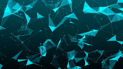 Digital plexus of glowing lines and dots and triangles. Cybernetic futuristic background. Big data visualization. Network or connection. 3d rendering.