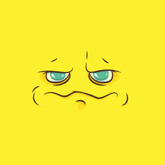 Cartoon face with a frown on a yellow background, vector image