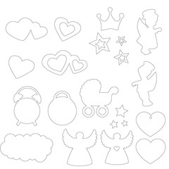 Vector set of drawings metric for children, toddlers in outline style, for engraving, openwork carving of wood, metal.