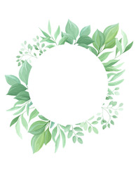 Green leaves frame template. Floral border. Vector illustration.	