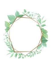 Green leaves geometric frame template. Foliage border. Vector illustration.	