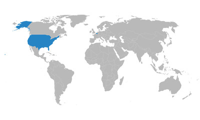 Belgium, USA map highlighted on world political map. Business concepts. Economic and trade between two nations.