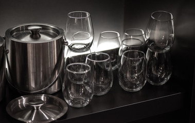 Abstract empty of wine glasses, dark background