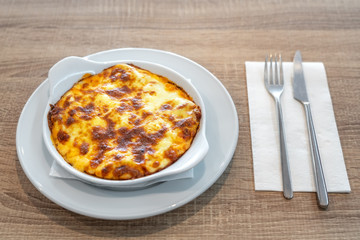 Lasagna on a plate, a delicious lunch.