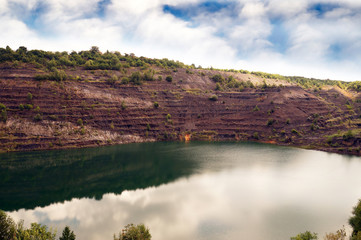 The area of the exploited open-cast coal mine called Karolina. City of Pecs in the south of Hungary.