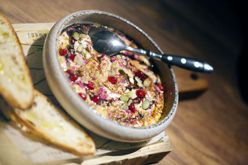 Delicious hummus photo with pomegranate