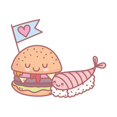 sushi and burger with love menu restaurant food cute