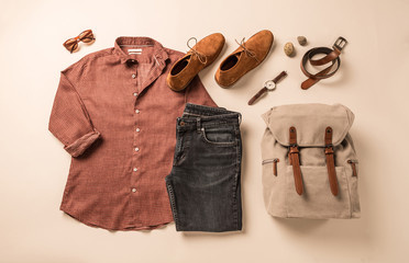 Men's clothing and accessories - tourist or traveler casual outfit