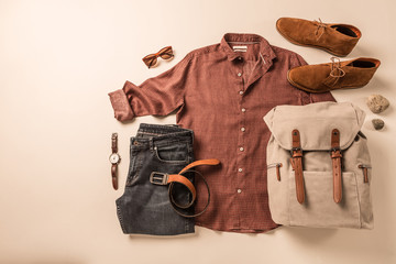 Men's clothing and accessories - tourist or traveler casual outfit