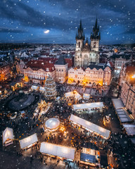 Old town square in Prague at Christmas night - obrazy, fototapety, plakaty